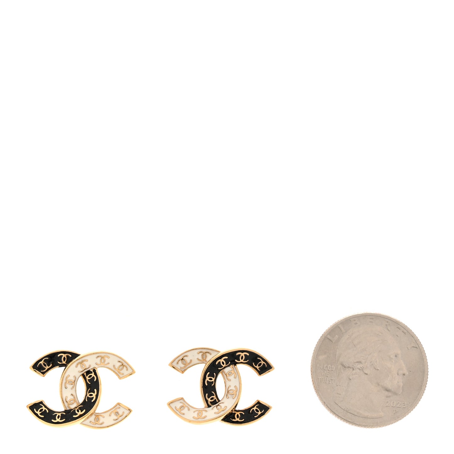 Enamel CC Logo Earrings Gold Black White