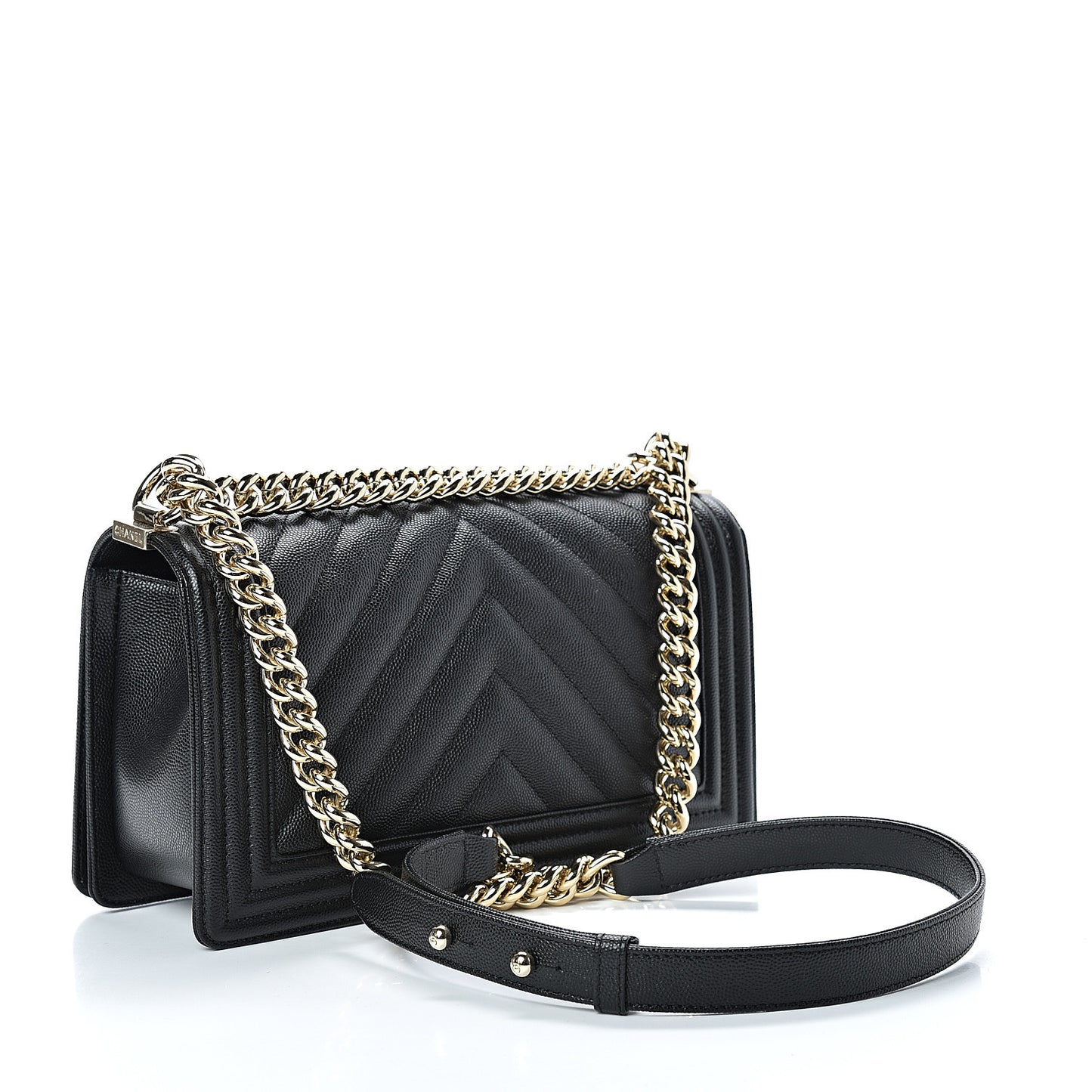 Caviar Chevron Quilted Medium Boy Flap Black