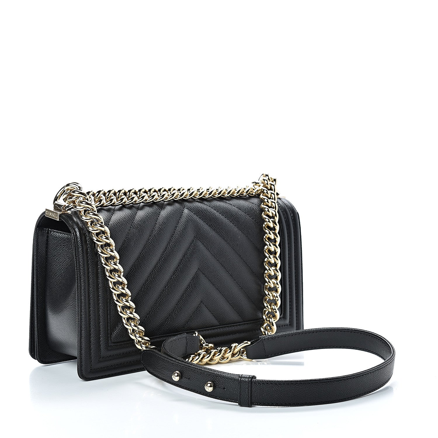 Chanel Caviar Chevron Quilted Medium Boy Flap Black 2 of 10
