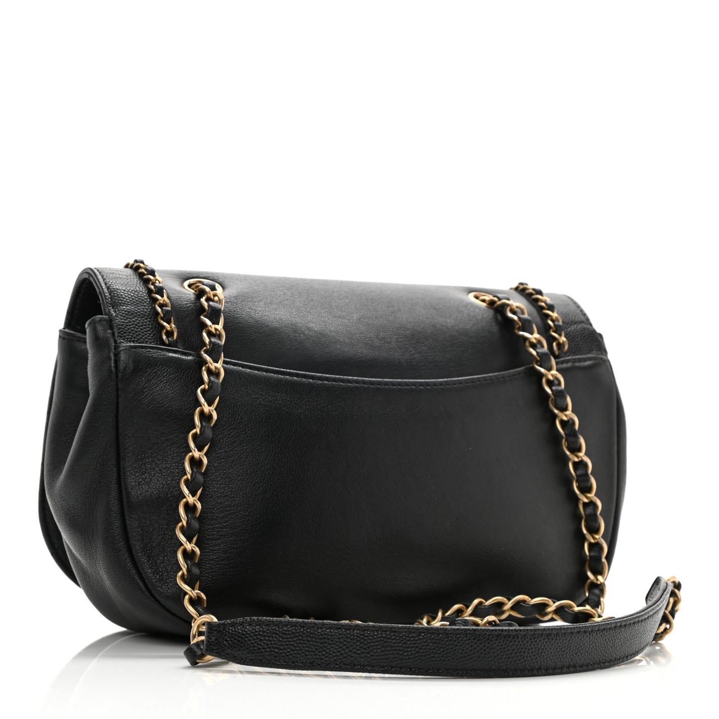 Lambskin Caviar Lovely Chains Flap Shoulder Bag Black