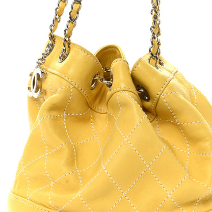 Chanel Calfskin Contrast Stitch Surpique Bucket Bag Yellow 8 of 10