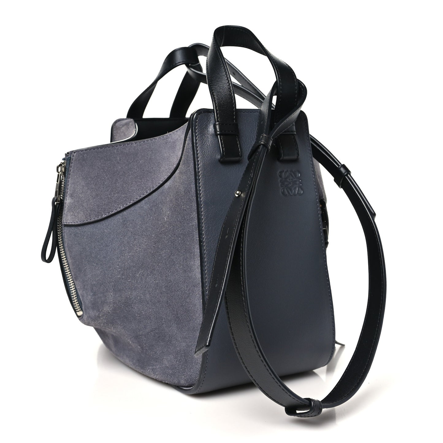 Calfskin Suede Medium Hammock Shoulder Bag Grey Black