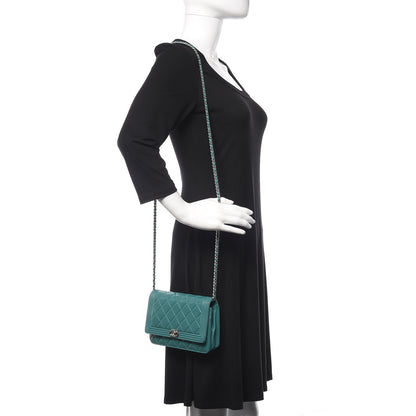 Chanel Lambskin Quilted Boy Wallet On Chain WOC Turquoise 2 of 13