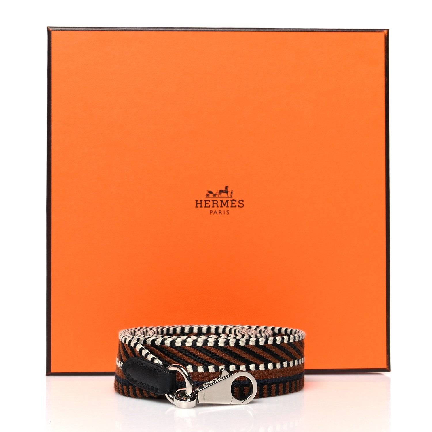 Hermes Toile Swift 25mm Grand Mousquetons Sangle Cavale Shoulder Strap Noisette Black 6 of 6