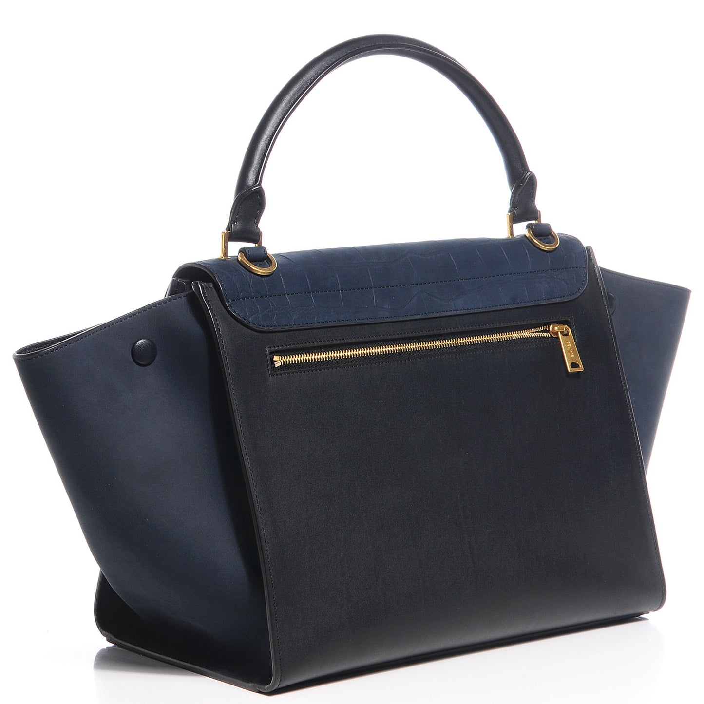 Nubuck Crocodile Embossed Medium Trapeze Navy