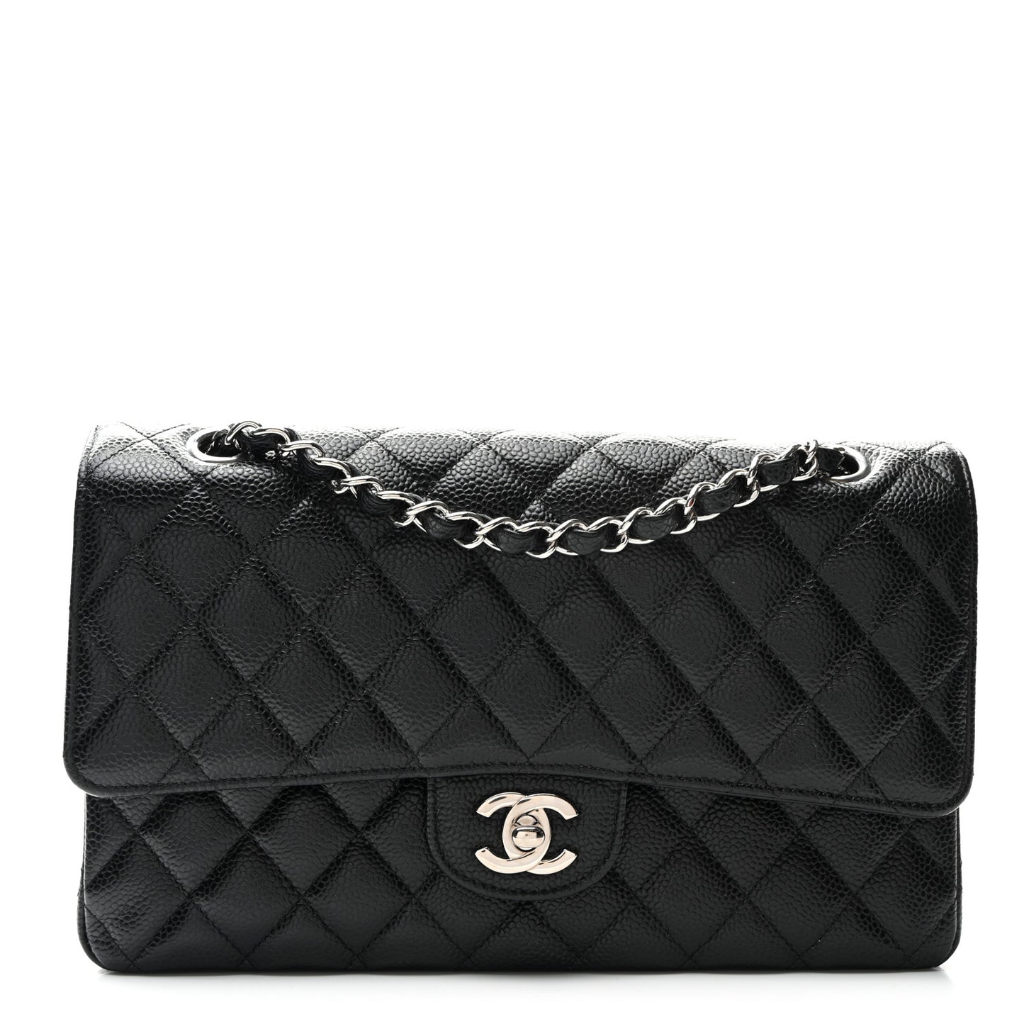 Caviar Quilted Medium Double Flap Black