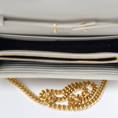 Saint Laurent Grain De Poudre Matelasse Chevron Monogram Chain Wallet Porcellana 7 of 8