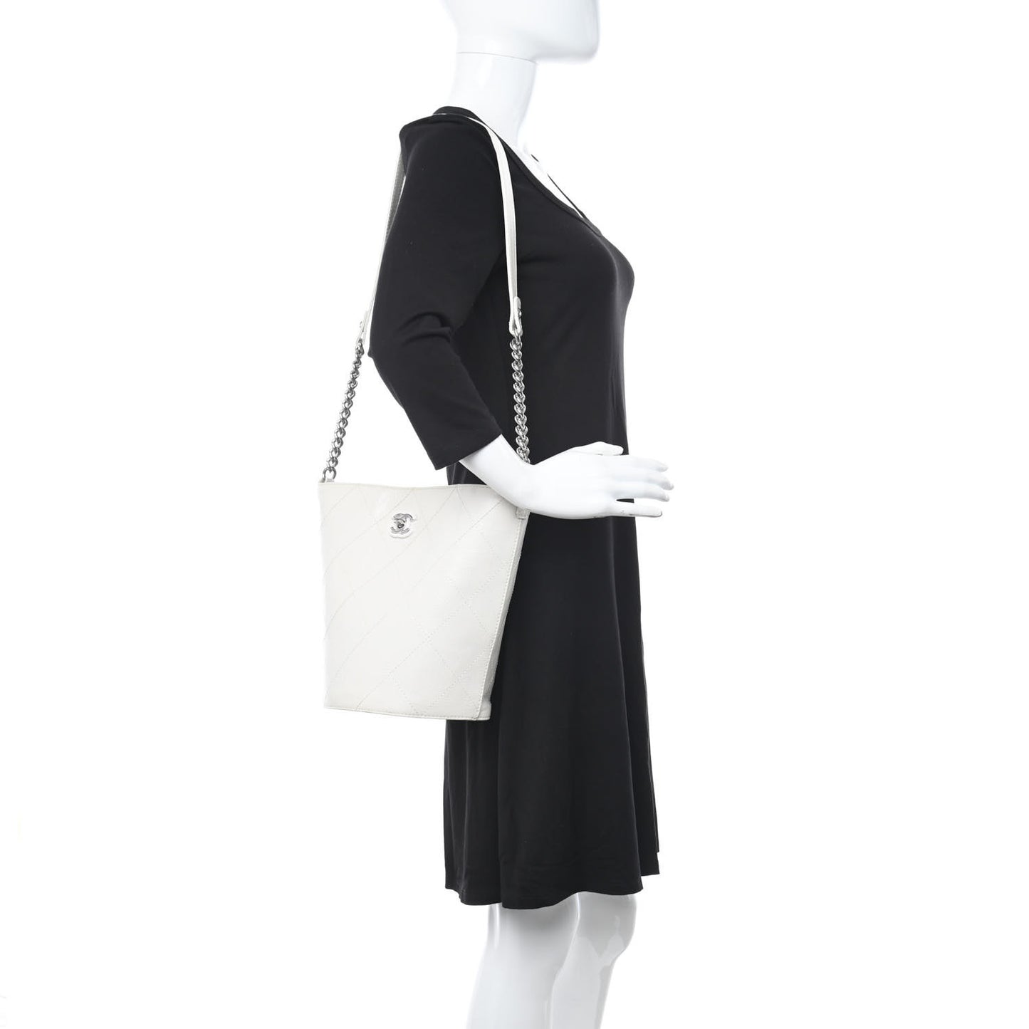 Aged Calfskin Stitched Shoulder Bag White