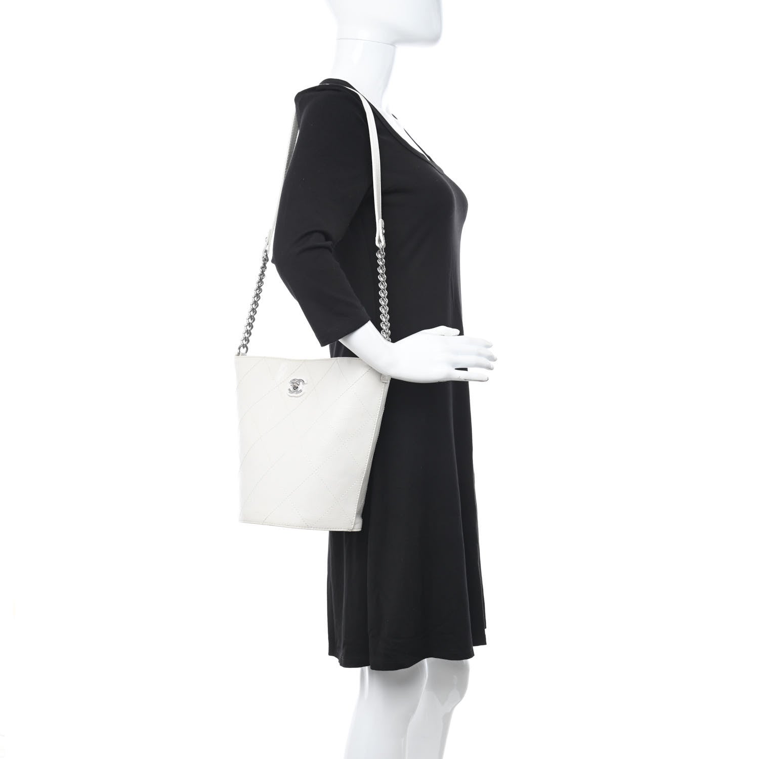 Chanel Aged Calfskin Stitched Shoulder Bag White 2 of 11