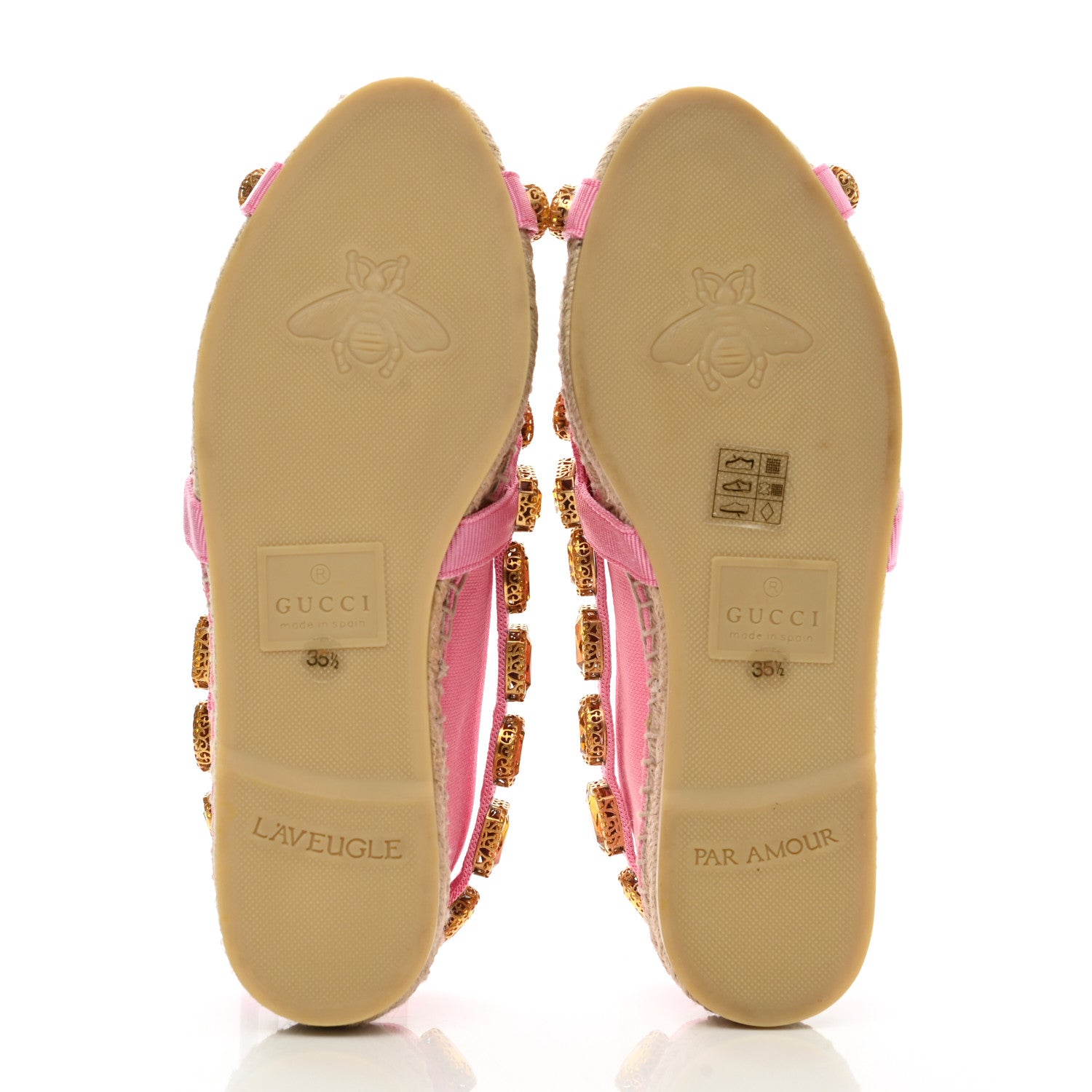 Gucci Canvas Crystal Embellished Espadrilles 35.5 Pink 5 of 10
