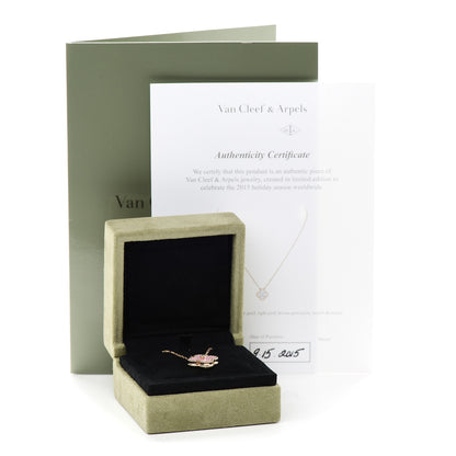 Van Cleef & Arpels 18K Rose Gold Diamond Pink Porcelain Vintage Alhambra Pendant Necklace 6 of 6