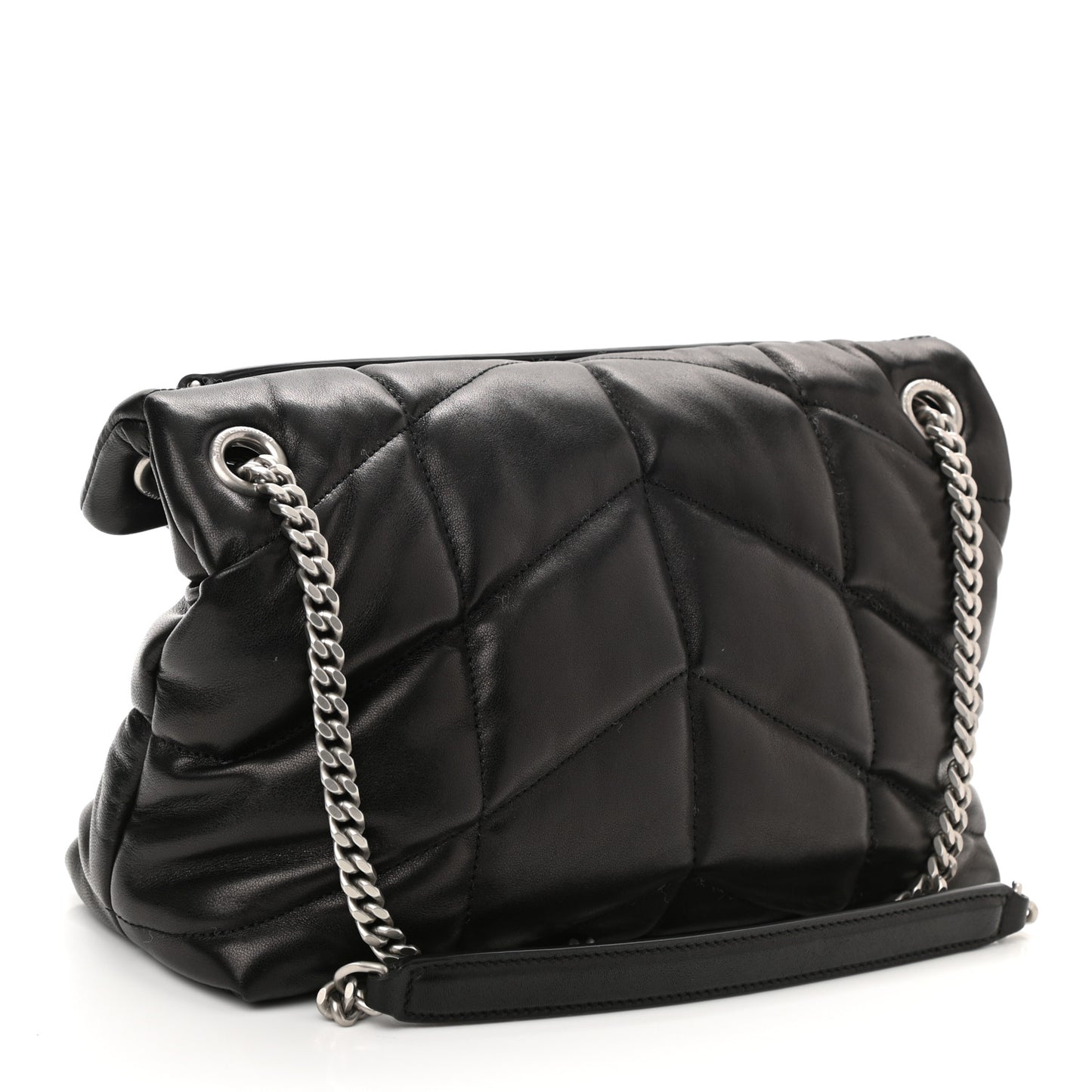 Lambskin Quilted Small Loulou Puffer Monogram Chain Satchel Black