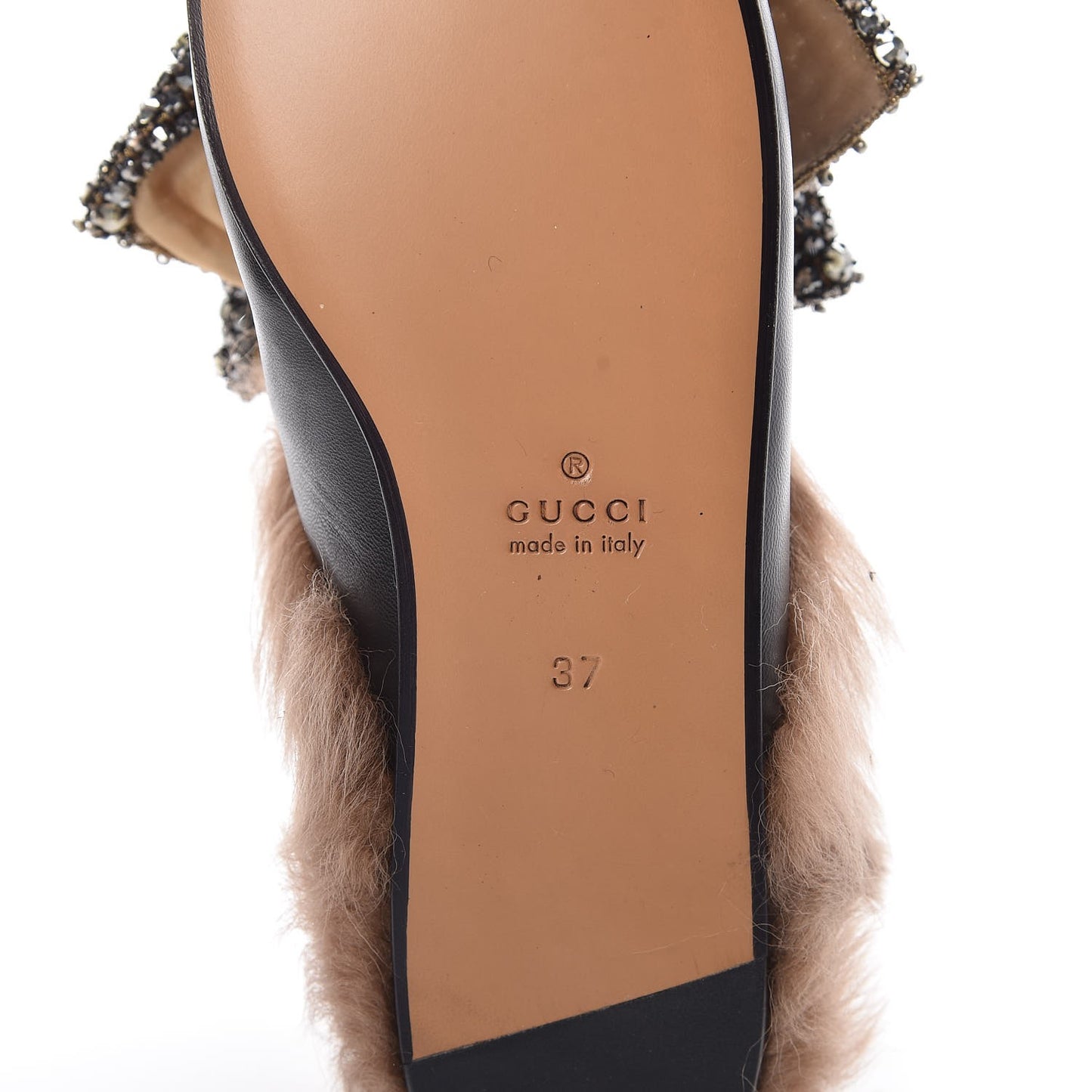 Malaga Kid Fur Crystal Bow Embroidered Womens Princetown Slippers 37 Black
