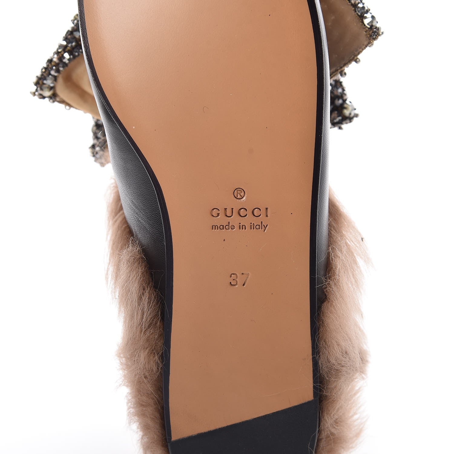 Gucci Malaga Kid Fur Crystal Bow Embroidered Womens Princetown Slippers 37 Black 7 of 12