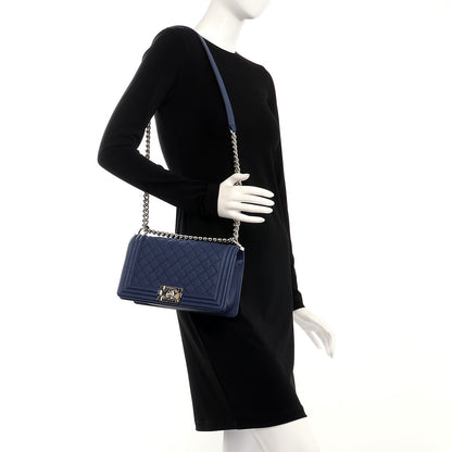 Chanel Caviar Quilted Medium Boy Flap Dark Navy Blue 2 of 7