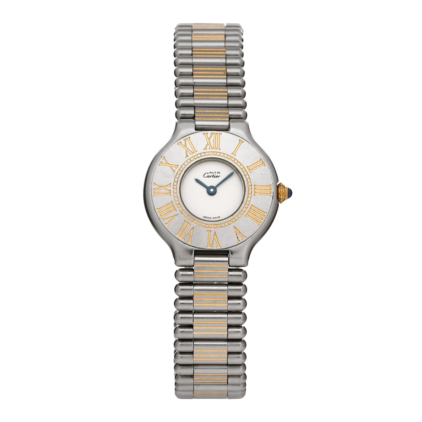 Stainless Steel 18K Yellow Gold 28mm Must De 21 Bullet Link Quartz Watch