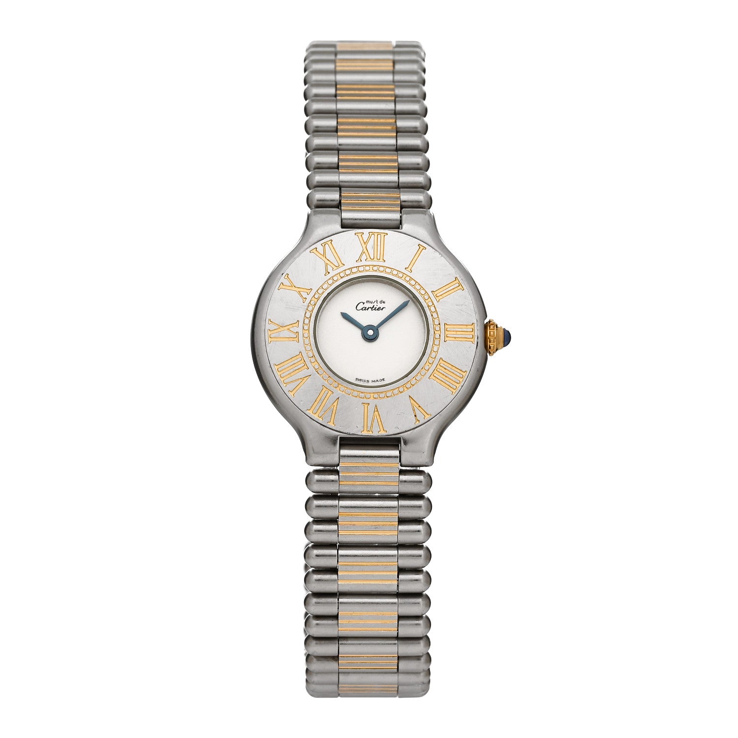 Cartier Stainless Steel 18K Yellow Gold 28mm Must De 21 Bullet Link Quartz Watch 1 of 4