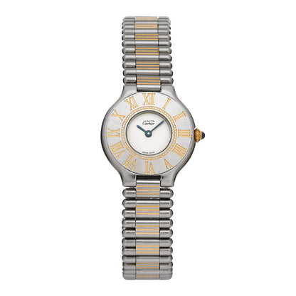 Cartier Stainless Steel 18K Yellow Gold 28mm Must De 21 Bullet Link Quartz Watch 1 of 4