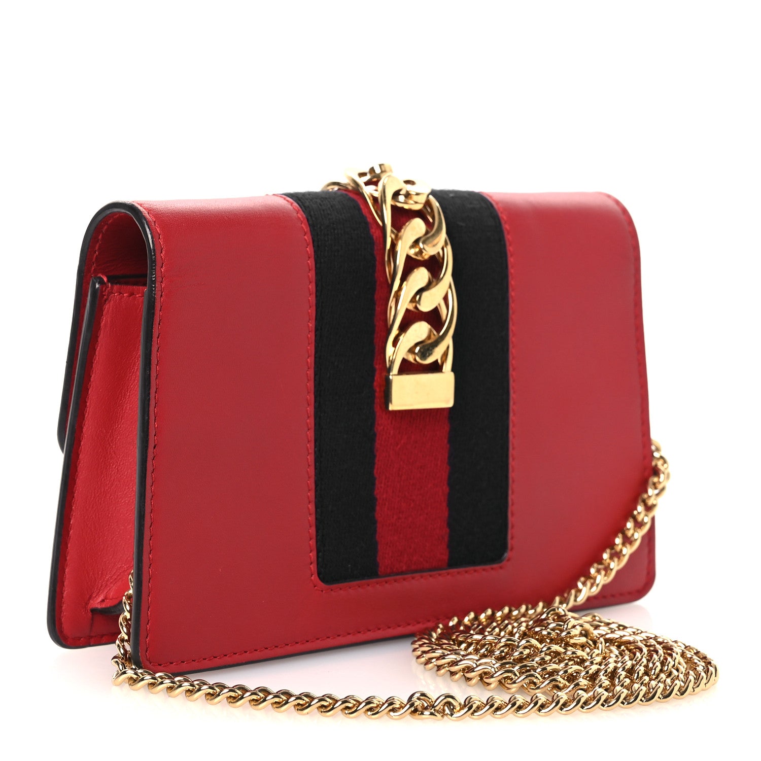 Gucci Calfskin Super Mini Sylvie Chain Shoulder Bag Hibiscus Red 3 of 14