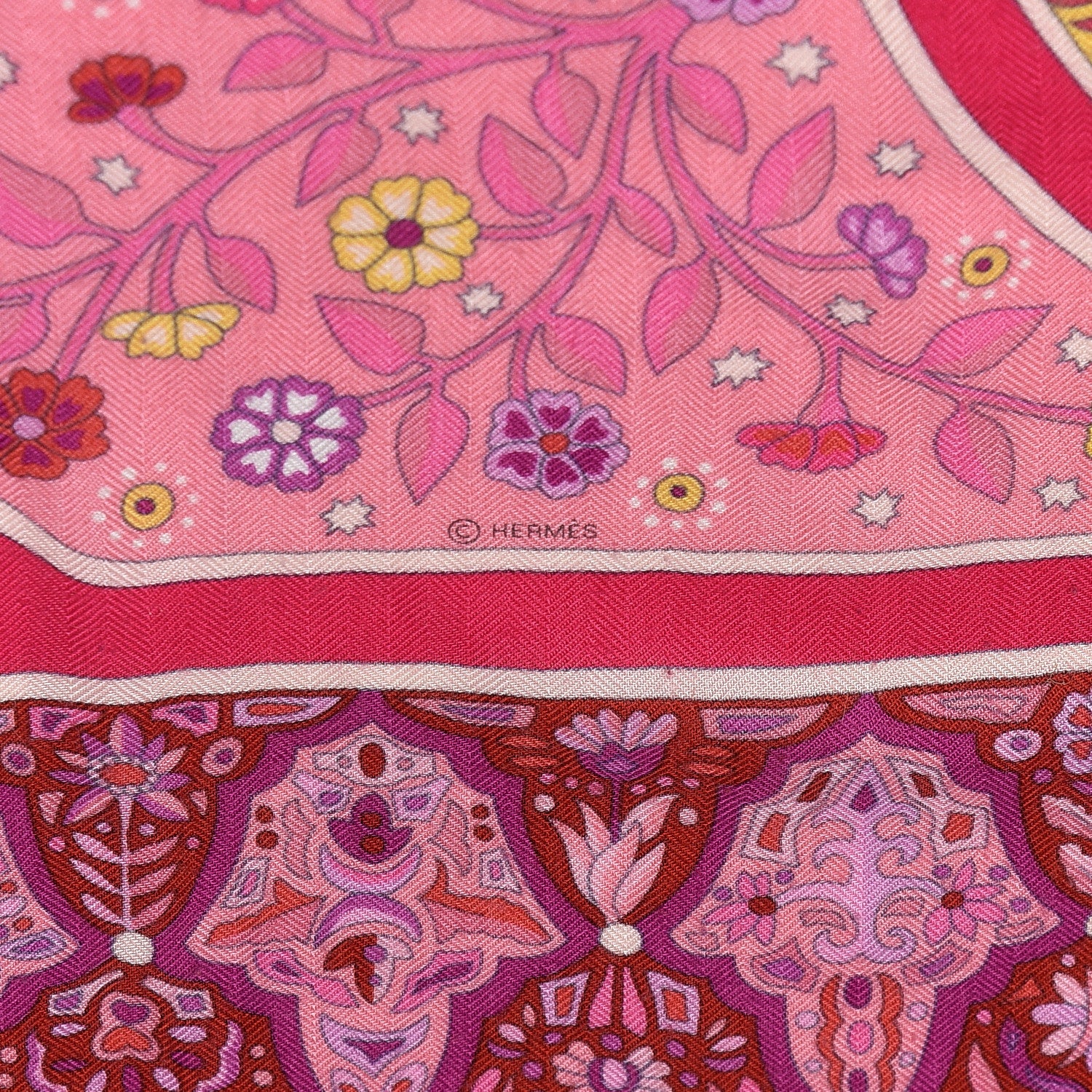 Hermes Cashmere Silk Aux Portes Du Palais Shawl 140 Framboise Rose Mauve 5 of 6