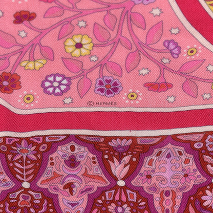 Hermes Cashmere Silk Aux Portes Du Palais Shawl 140 Framboise Rose Mauve 5 of 6