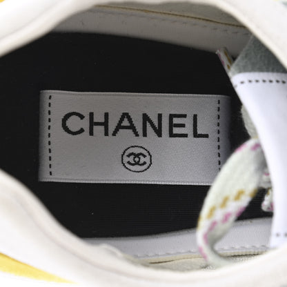 Chanel Fabric Suede Kidskin CC Sneakers 41 Light Turquoise Fuchsia Yellow 7 of 9