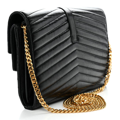 Saint Laurent Lambskin Matelasse Chevron Monogram Sulpice Chain Wallet Black 2 of 13