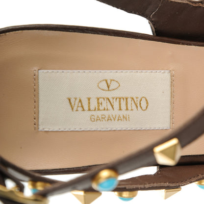 Valentino Garavani Pebbled Calfskin Turquoise Rockstud Rolling Ankle Strap 100mm Pumps 38.5 Cacao 7 of 7
