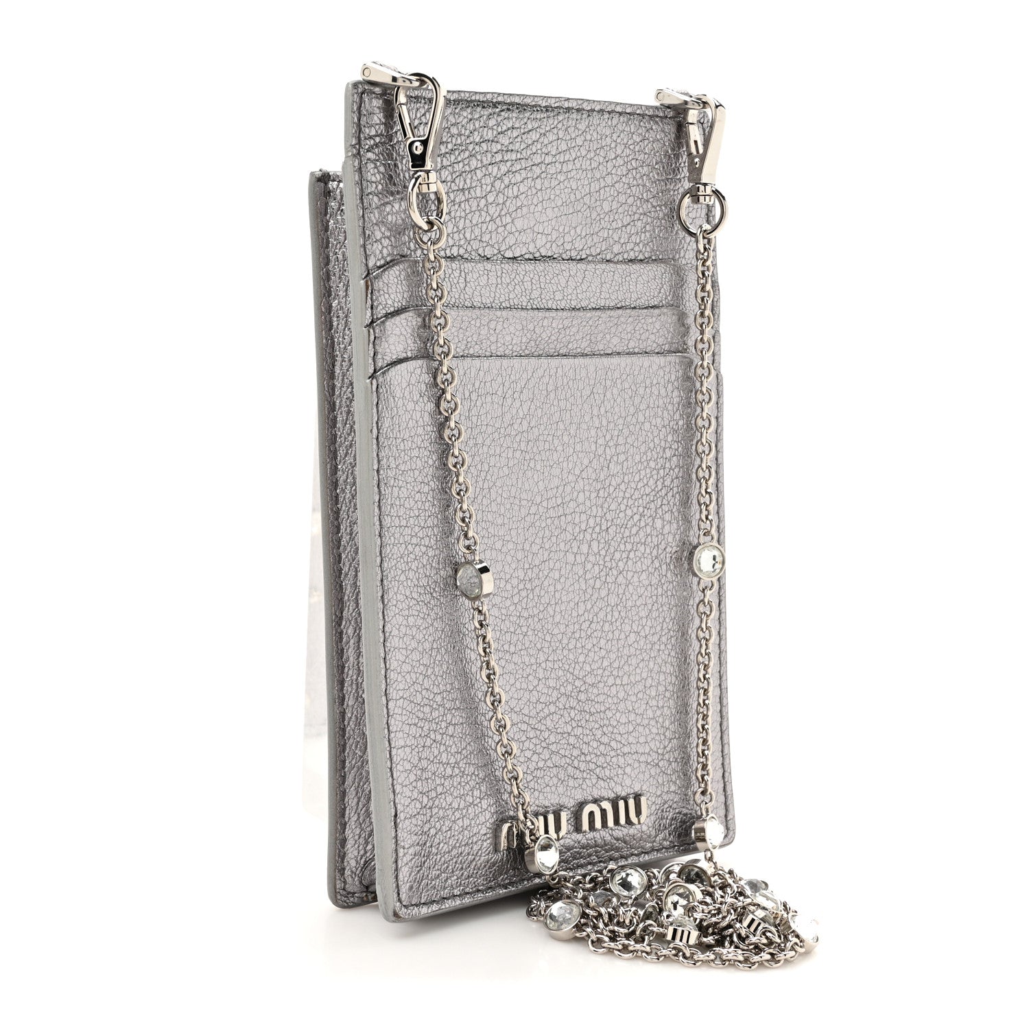 Miu Miu Calfskin Crystal Crossbody Silver 3 of 14