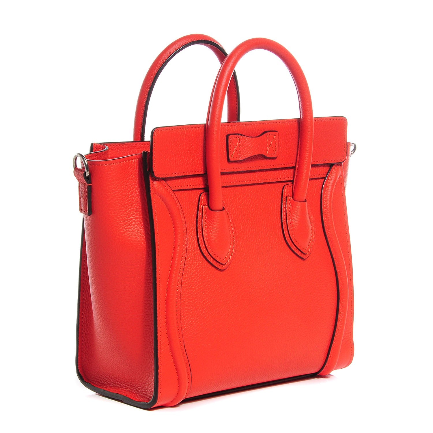 Celine Drummed Calfskin Nano Luggage Vermillion 3 of 8