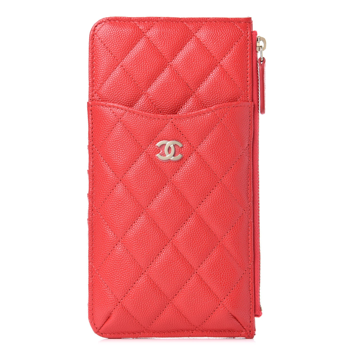 Chanel Caviar Quilted Classic Flat Wallet Pouch Red 1 of 8