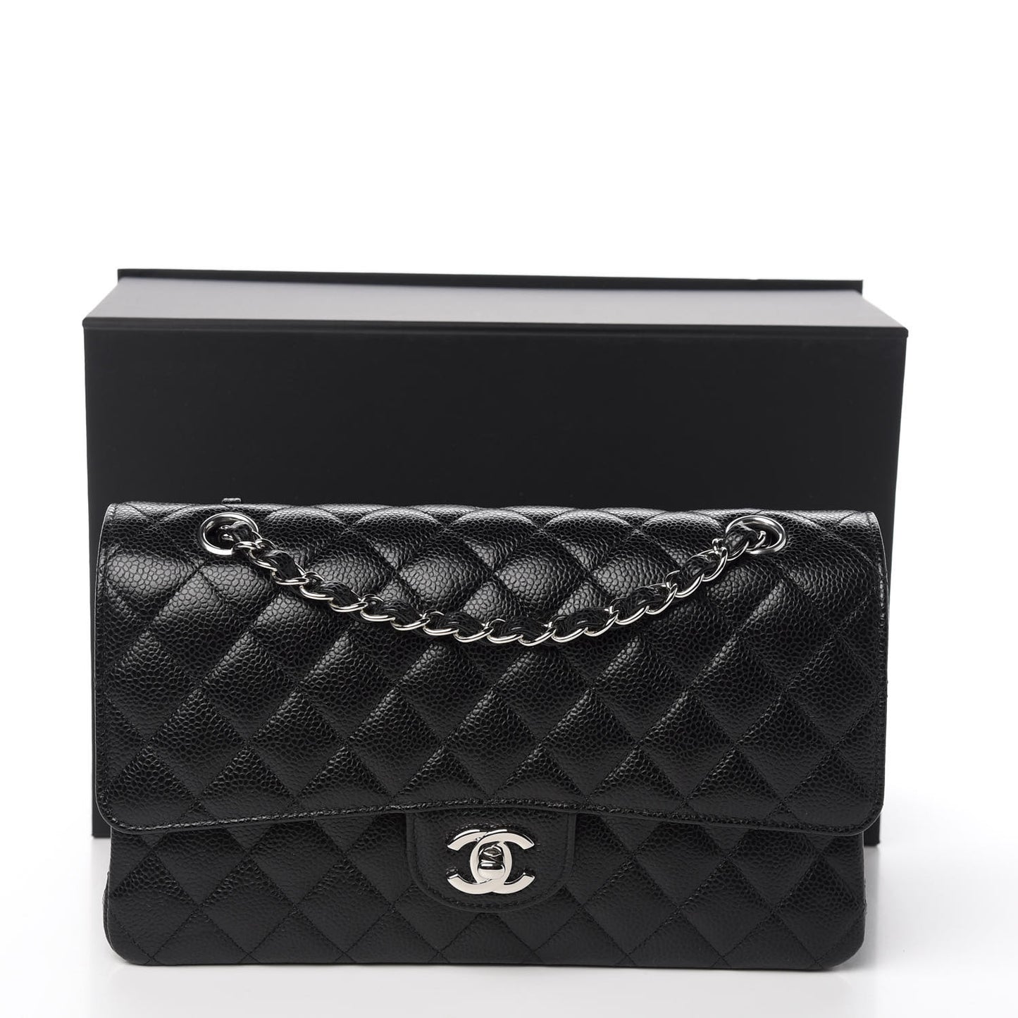 Caviar Quilted Medium Double Flap Black
