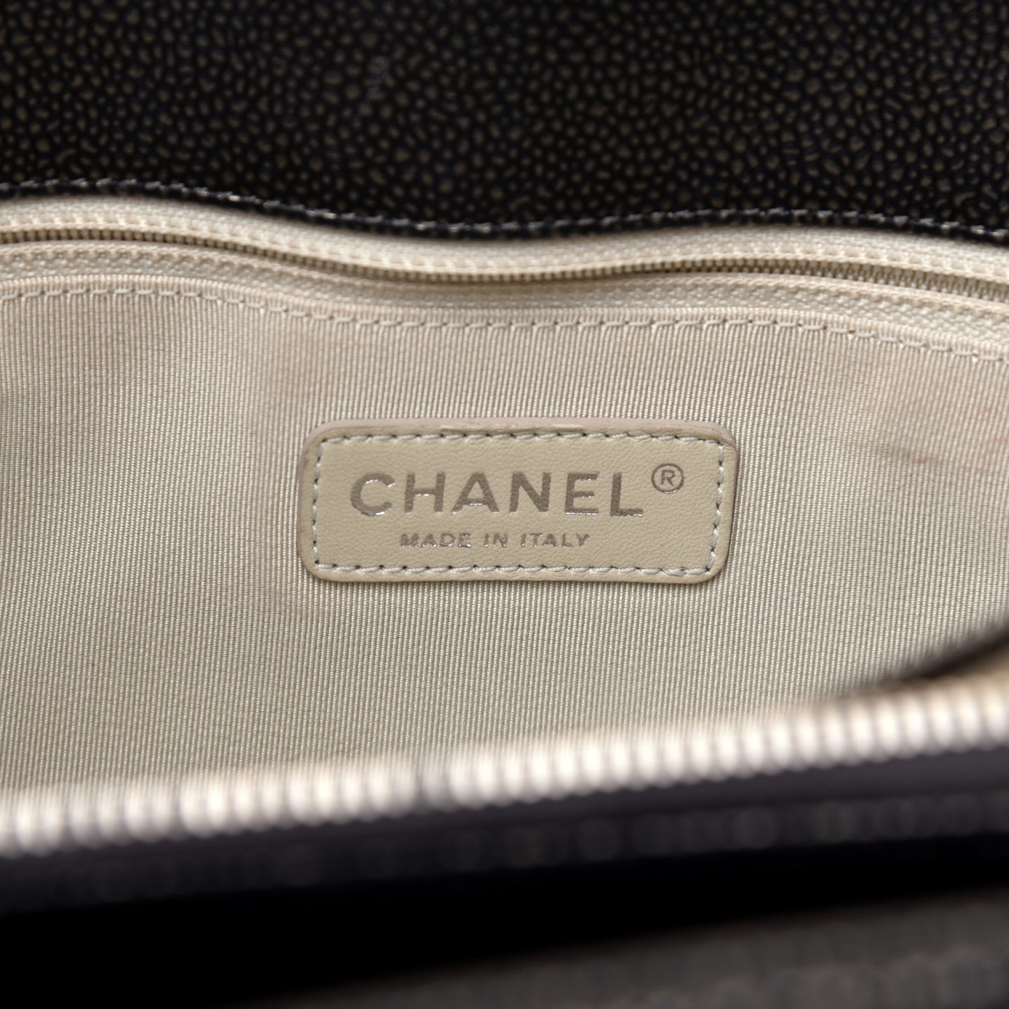 Metallic Caviar Quilted CC Tote Dark Silver