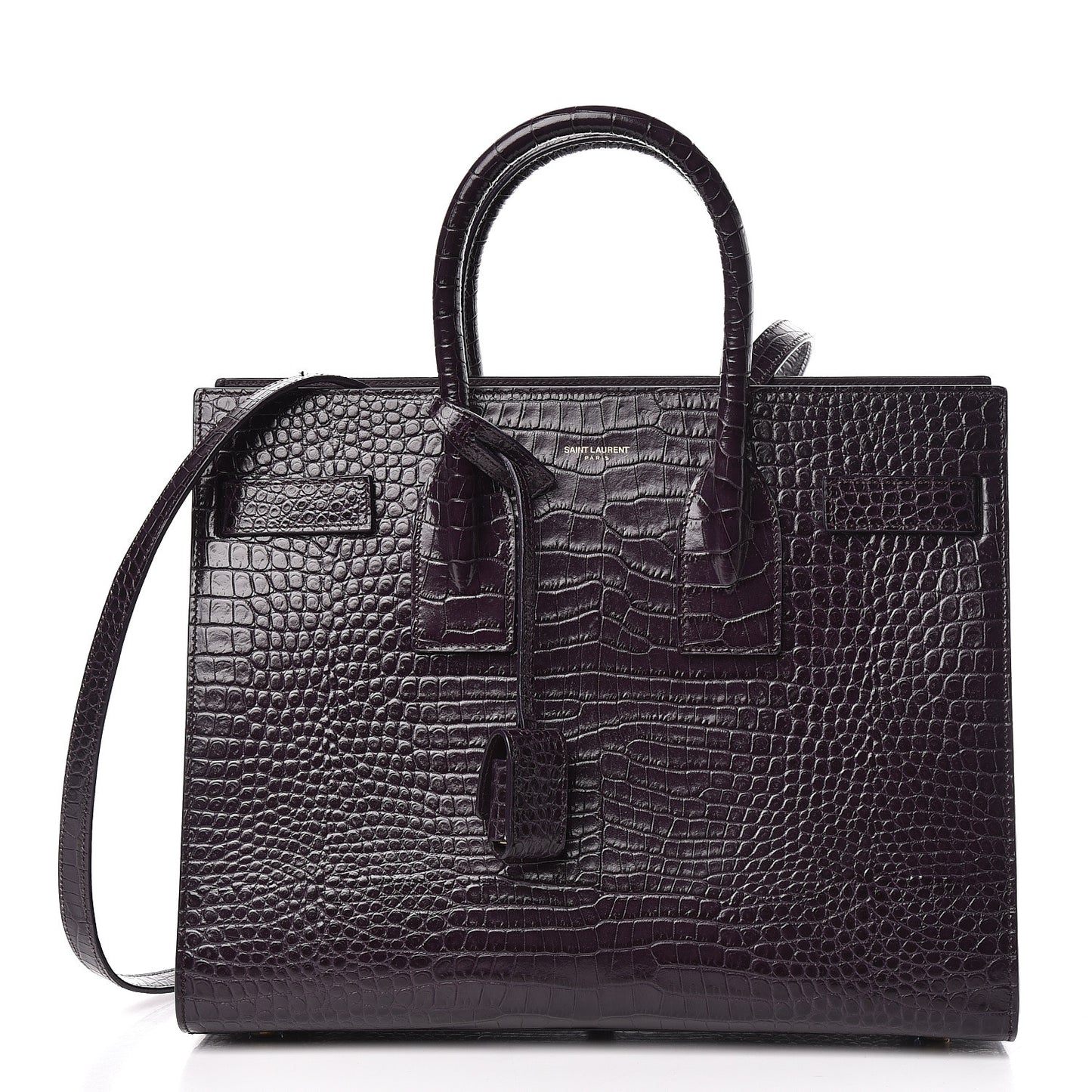 Calfskin Crocodile Embossed Small Sac De Jour Prune