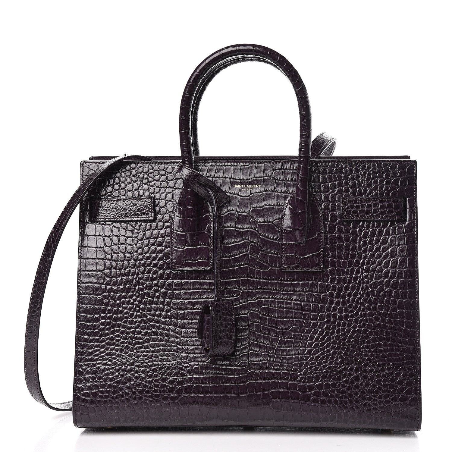 Saint Laurent Calfskin Crocodile Embossed Small Sac De Jour Prune 1 of 11