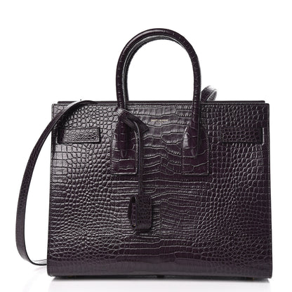 Saint Laurent Calfskin Crocodile Embossed Small Sac De Jour Prune 1 of 11