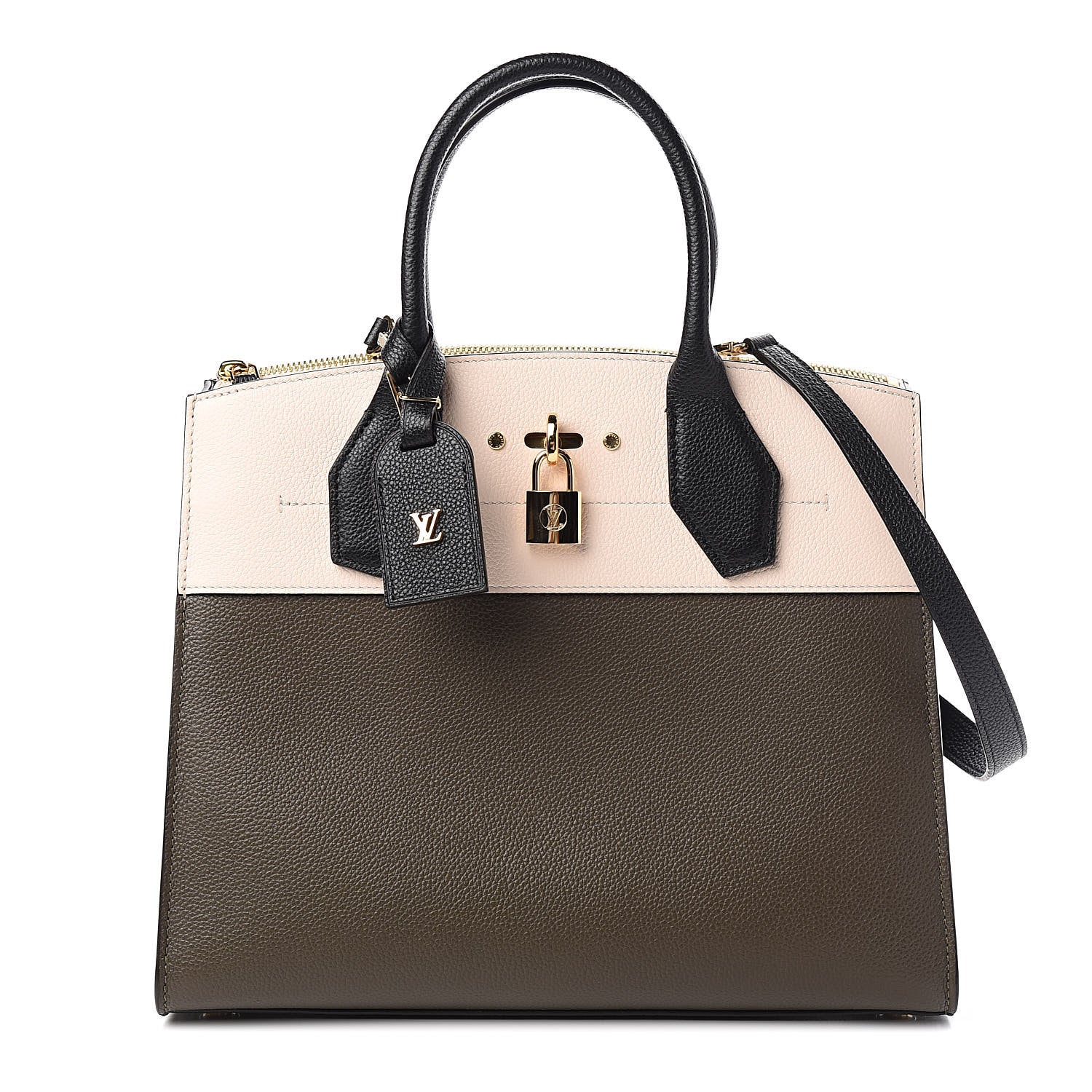 Louis Vuitton Taurillon City Steamer MM Kaki Creme Black 1 of 10