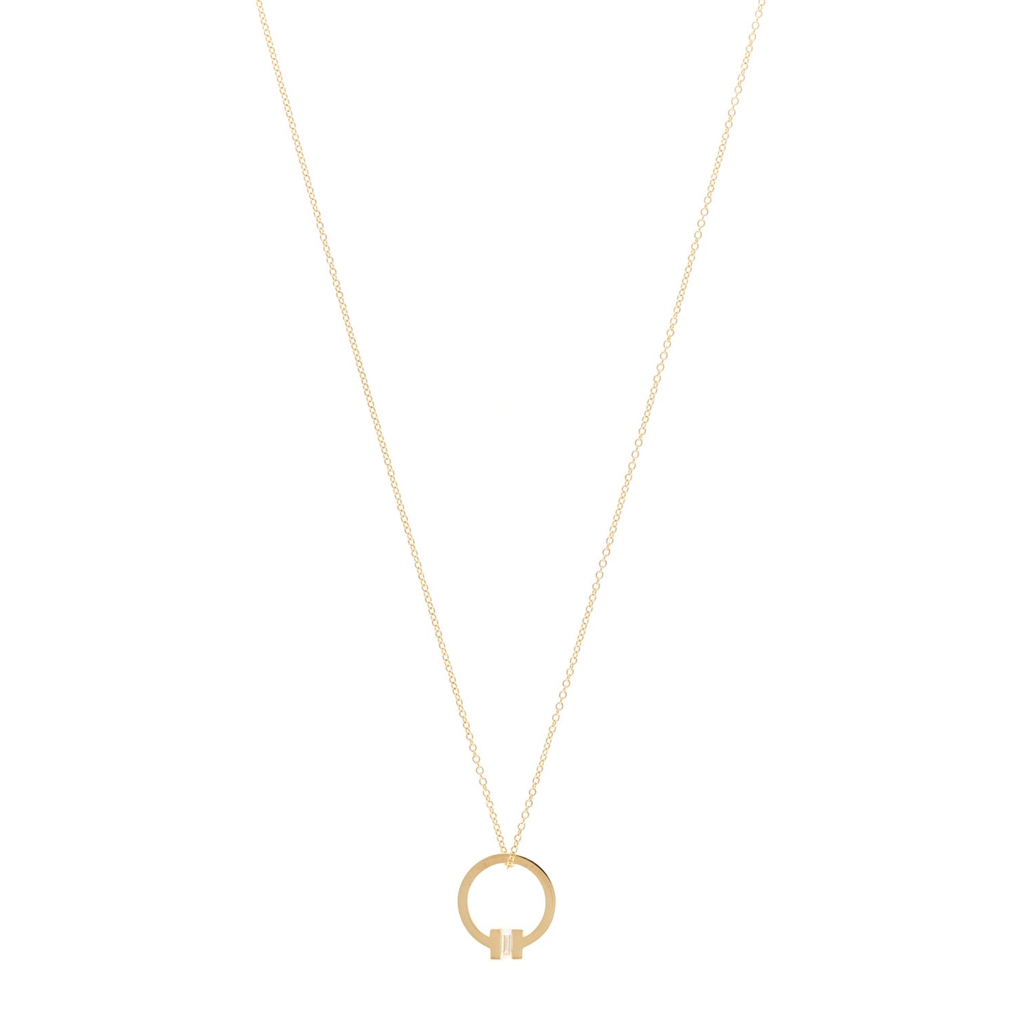 18K Yellow Gold Diamond T Baguette Pendant Necklace