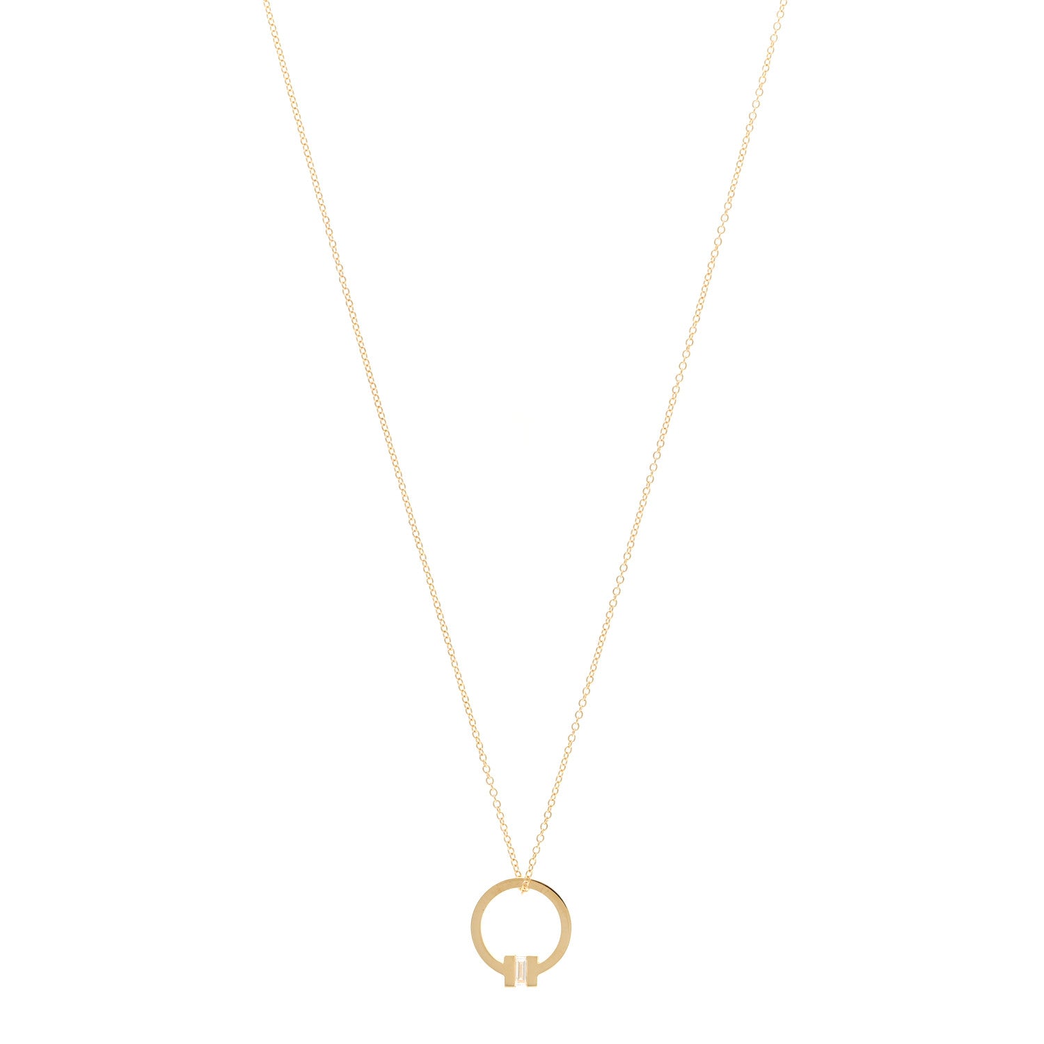 Tiffany 18K Yellow Gold Diamond T Baguette Pendant Necklace 1 of 6