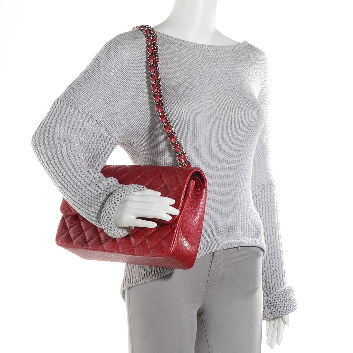 Pearly Caviar Jumbo Double Flap Dark Pink