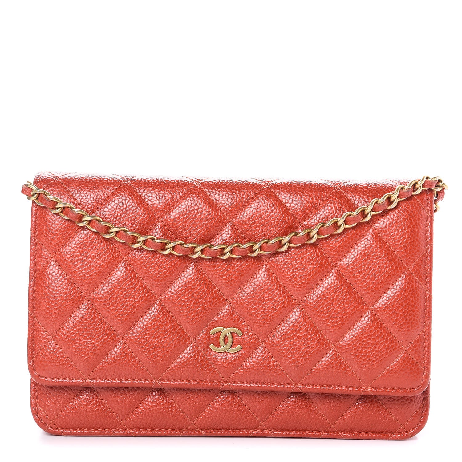 Chanel Pearly Caviar Quilted Wallet On Chain WOC Orange 1 of 13