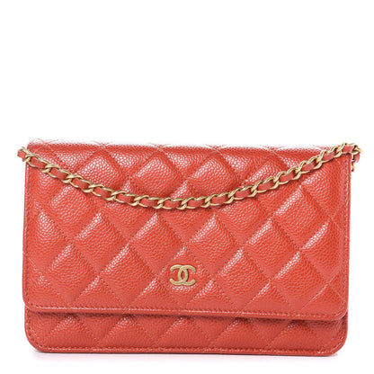 Chanel Pearly Caviar Quilted Wallet On Chain WOC Orange 1 of 13