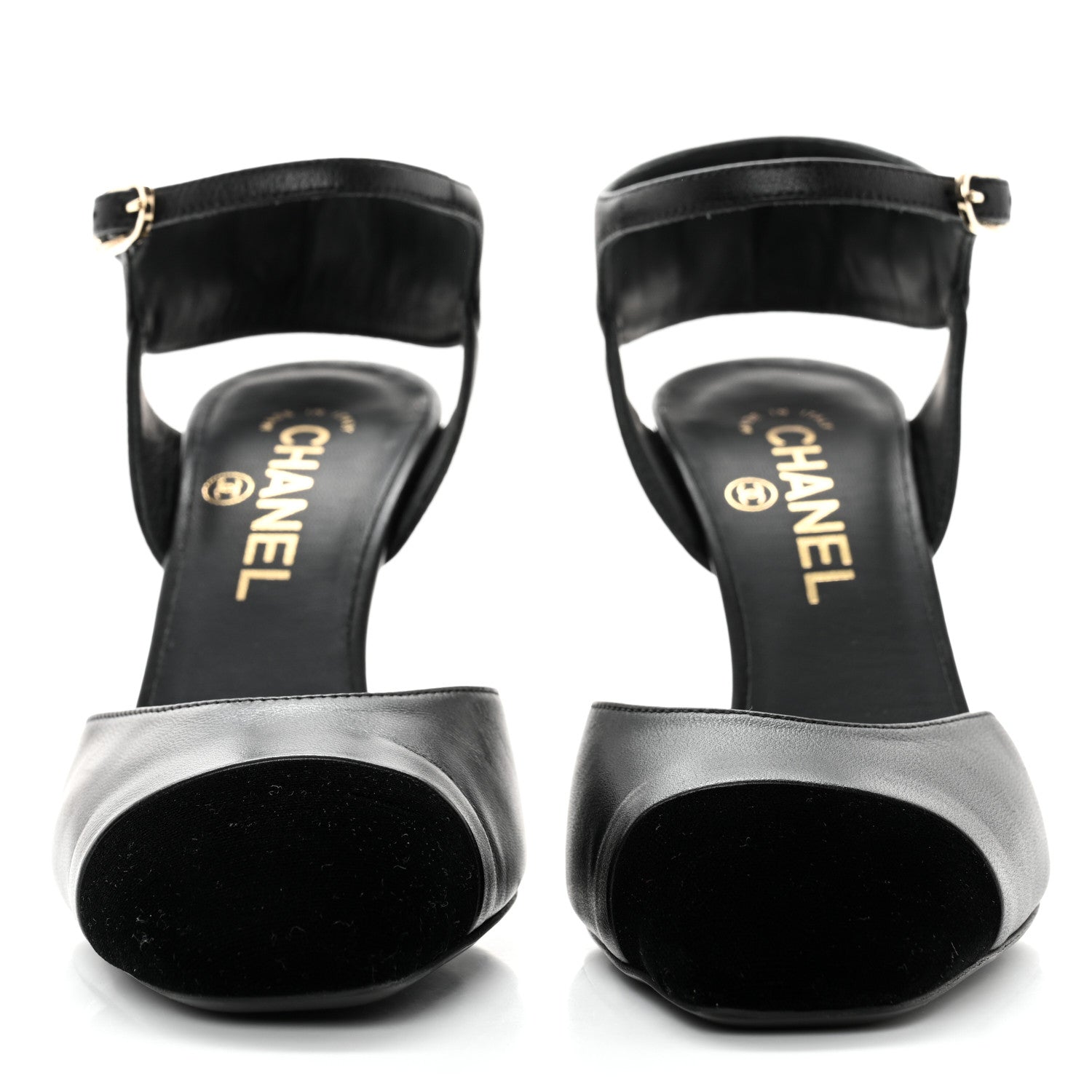 Chanel Lambskin Velvet Cap Toe Logo Pumps 37.5 Black 2 of 9