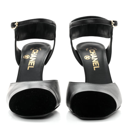 Chanel Lambskin Velvet Cap Toe Logo Pumps 37.5 Black 2 of 9