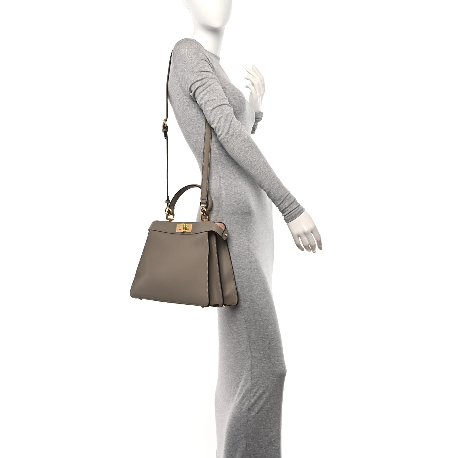 Fendi Vitello Seta Astrakan Intarsio Geometric Medium Peekaboo I SEE U Satchel Tortora 2 of 12