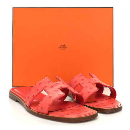 Hermes Ostrich Oran Sandals 37.5 Rouge Corail 10 of 10