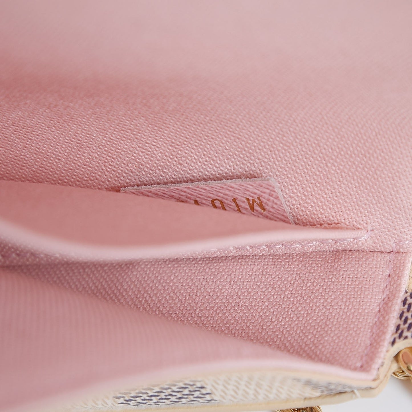 Damier Azur Pochette Felicie Chain Wallet Rose Ballerine