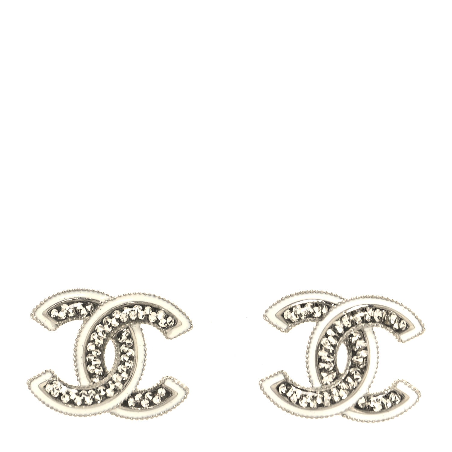 Chanel Crystal Resin CC Earrings Silver 1 of 5