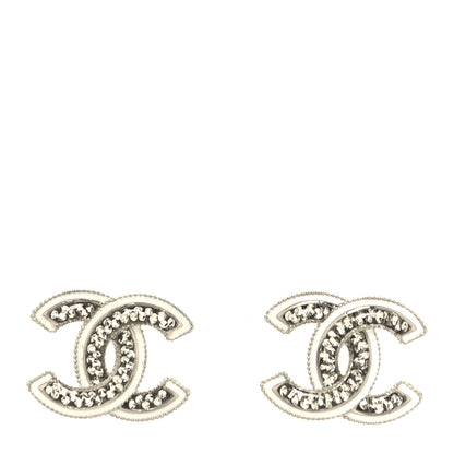 Chanel Crystal Resin CC Earrings Silver 1 of 5