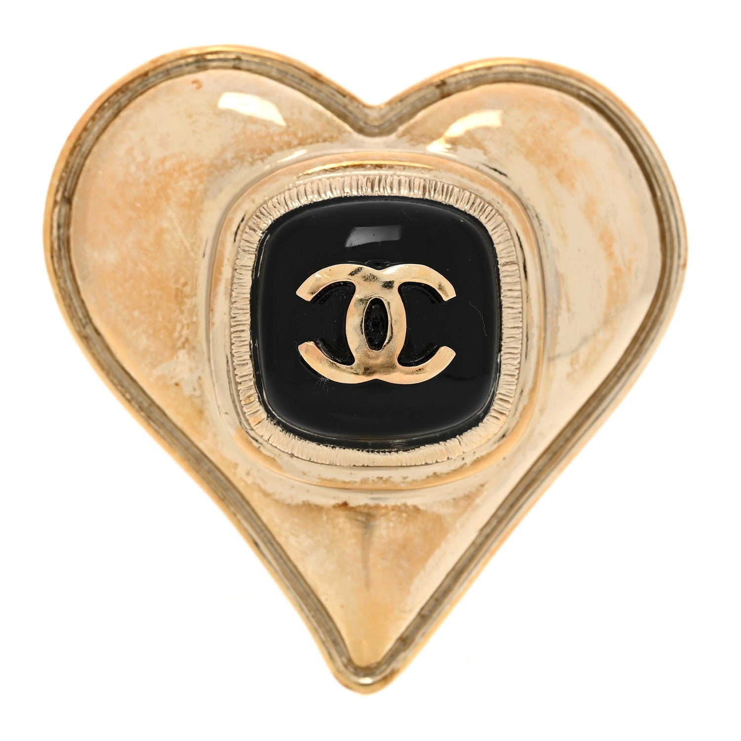 Chanel Metal Enamel CC Heart Brooch Gold 1 of 4